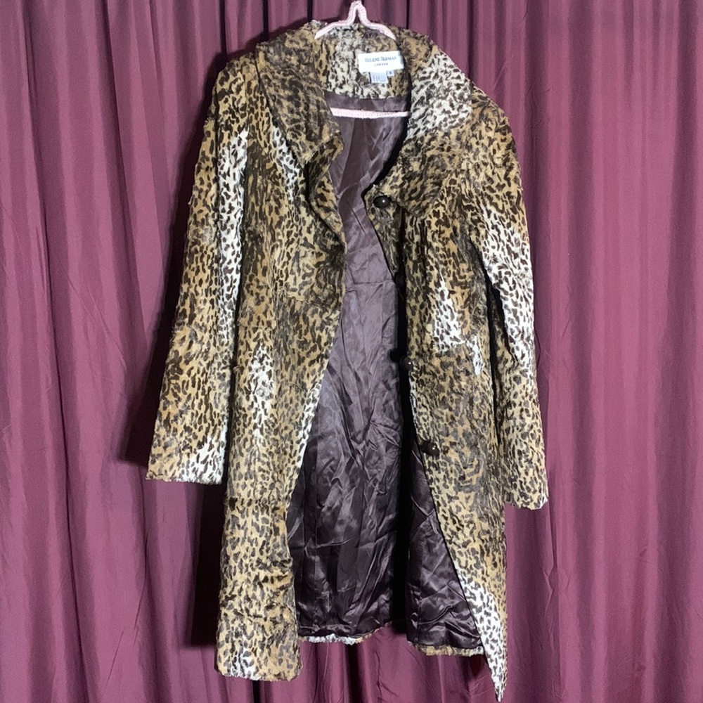 Helene Berman London cheetah print faux fur coat women’s size 6